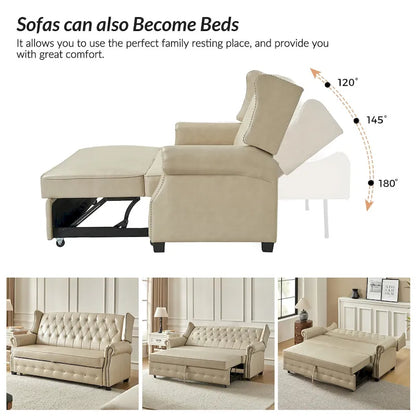 Ruedi Transitional 73.6 Vegan Leather Sofa Bed with Tufted Back and Nailhead by HULALA HOME