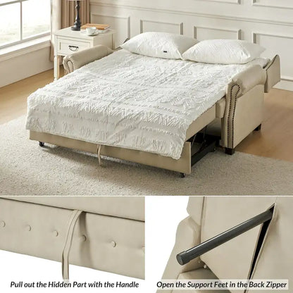 Ruedi Transitional 73.6 Vegan Leather Sofa Bed with Tufted Back and Nailhead by HULALA HOME