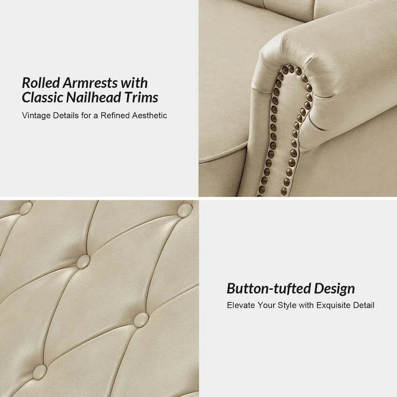 Ruedi Transitional 73.6 Vegan Leather Sofa Bed with Tufted Back and Nailhead by HULALA HOME