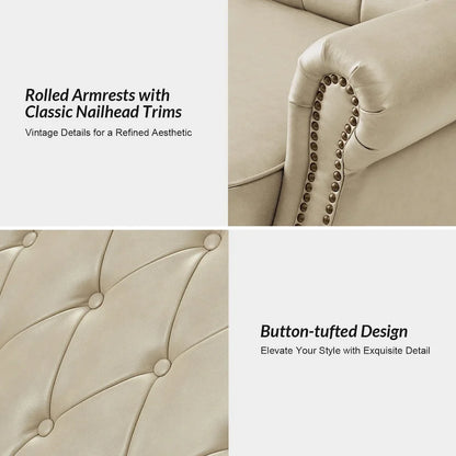 Ruedi Transitional 73.6 Vegan Leather Sofa Bed with Tufted Back and Nailhead by HULALA HOME