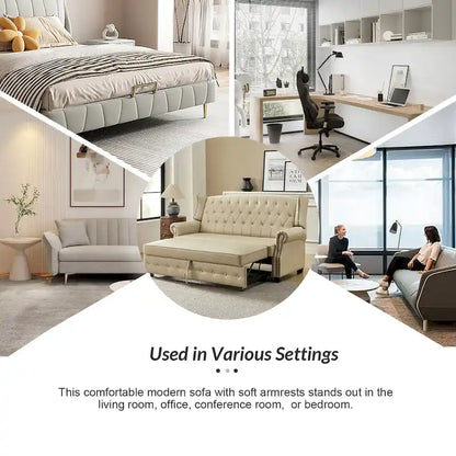 Ruedi Transitional 73.6 Vegan Leather Sofa Bed with Tufted Back and Nailhead by HULALA HOME