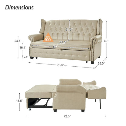 Ruedi Transitional 73.6 Vegan Leather Sofa Bed with Tufted Back and Nailhead by HULALA HOME