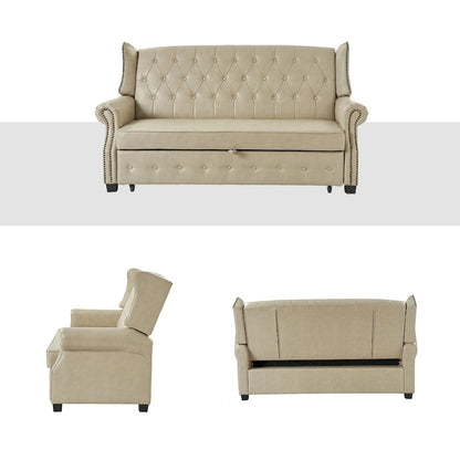 Ruedi Transitional 73.6 Vegan Leather Sofa Bed with Tufted Back and Nailhead by HULALA HOME