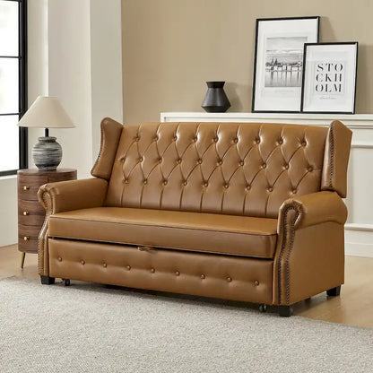 Ruedi Transitional 73.6 Vegan Leather Sofa Bed with Tufted Back and Nailhead by HULALA HOME