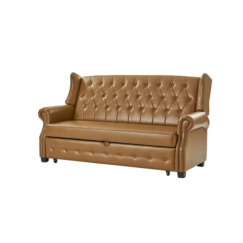 Ruedi Transitional 73.6 Vegan Leather Sofa Bed with Tufted Back and Nailhead by HULALA HOME