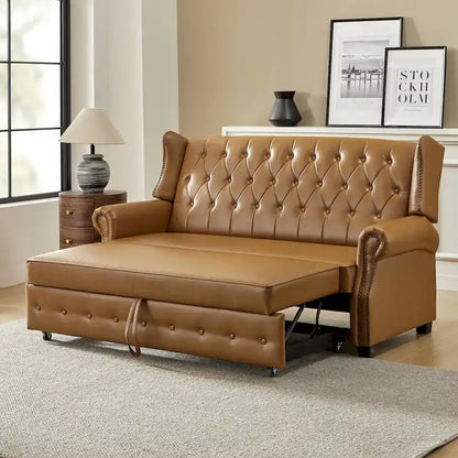 Ruedi Transitional 73.6 Vegan Leather Sofa Bed with Tufted Back and Nailhead by HULALA HOME