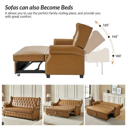 Ruedi Transitional 73.6 Vegan Leather Sofa Bed with Tufted Back and Nailhead by HULALA HOME