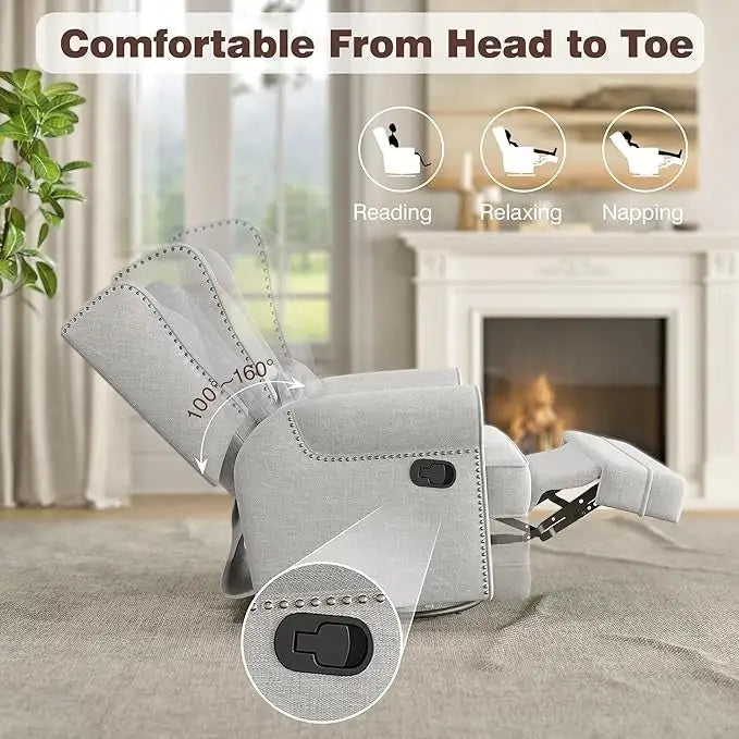 Swivel Recliner Chair with Extra Large Footrest, Grey