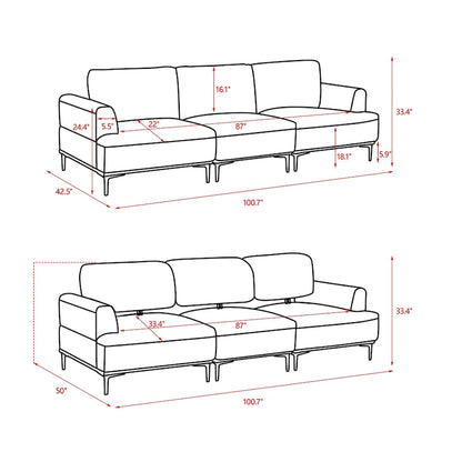 Dinardi 100.7in Widest Upholstered Sofa With Sliding Backrest