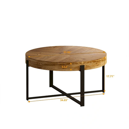 Wood Round Coffee Table with Cross Legs Base