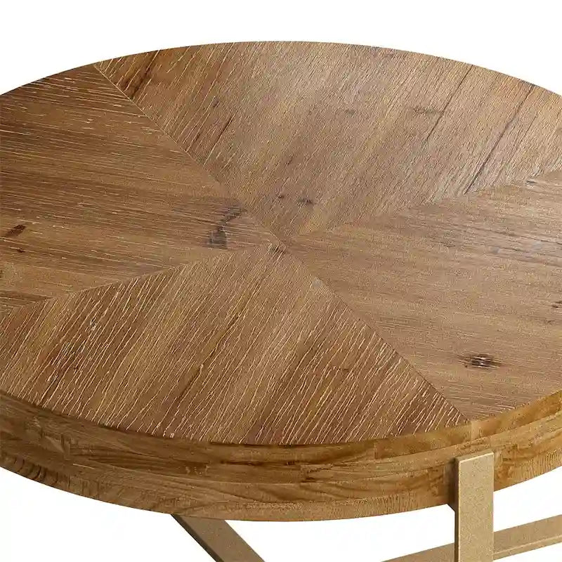 Wood Round Coffee Table with Cross Legs Base