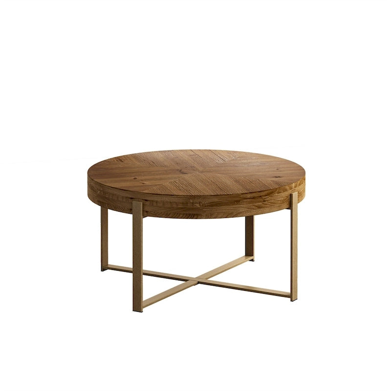 Wood Round Coffee Table with Cross Legs Base