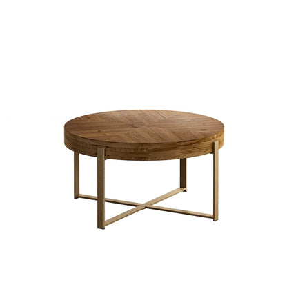 Wood Round Coffee Table with Cross Legs Base