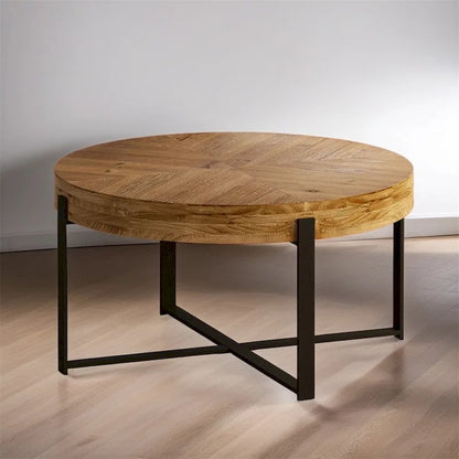 Wood Round Coffee Table with Cross Legs Base