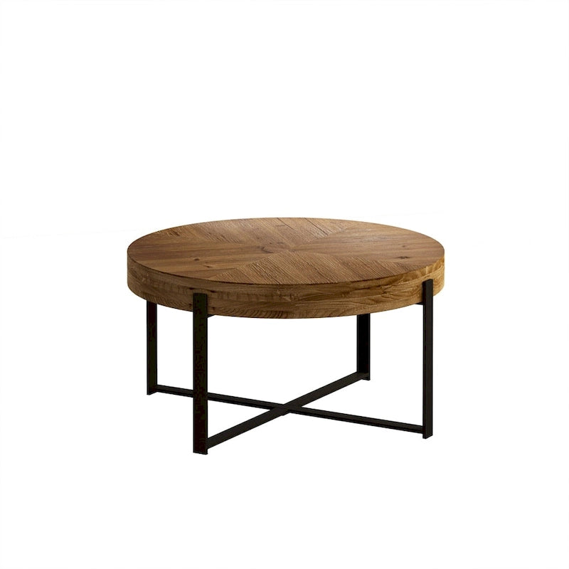Wood Round Coffee Table with Cross Legs Base