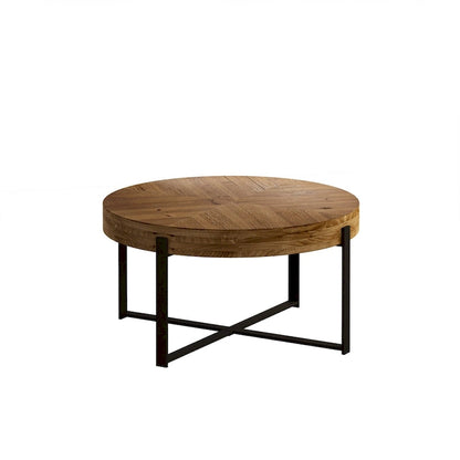 Wood Round Coffee Table with Cross Legs Base
