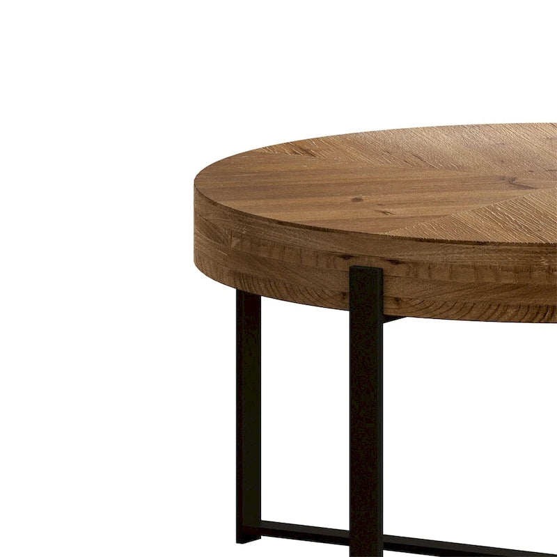 Wood Round Coffee Table with Cross Legs Base