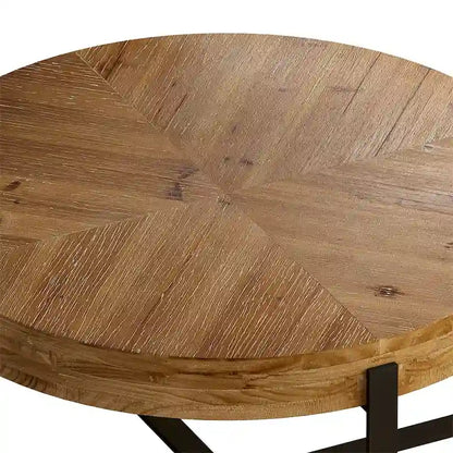 Wood Round Coffee Table with Cross Legs Base