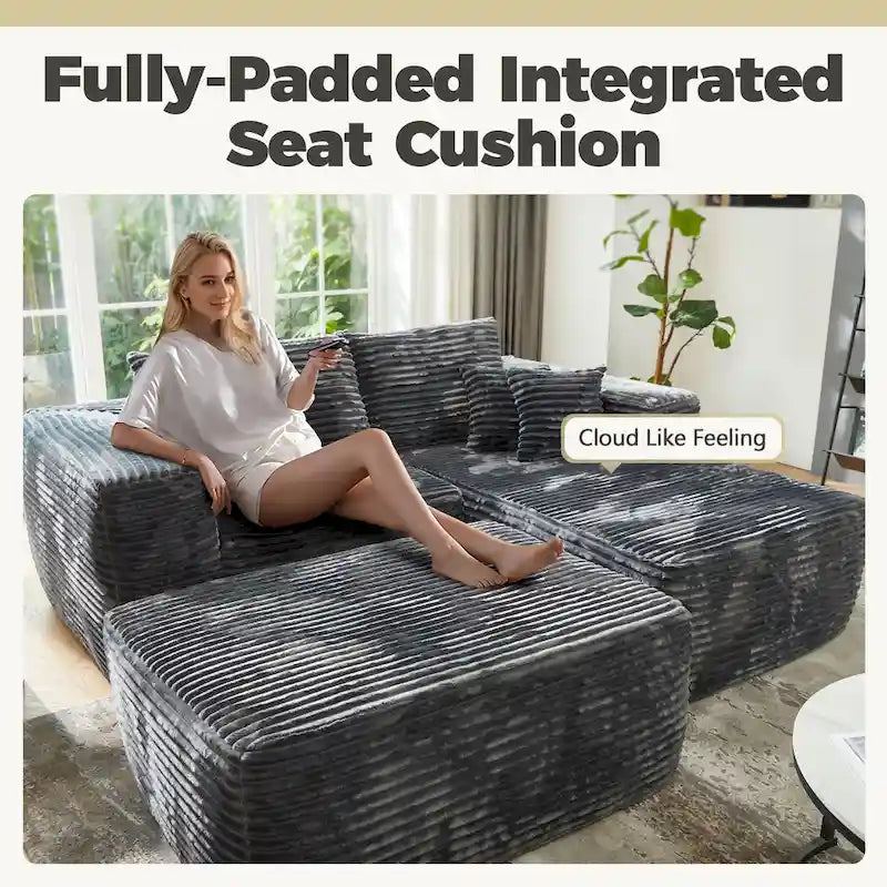 HOOOWOOO Modern Plush Sectional Sofa L-shaped Couch with Removable Ottoman