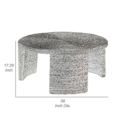 Asha 36 Inch Coffee Table, Round Shaped Top with Natural Rattan Wrapping