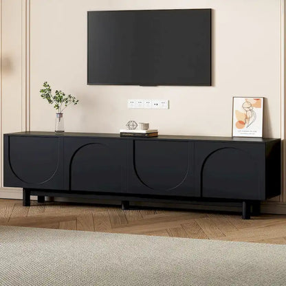 TV Stand for TVs Up to 78, Entertainment Center with Solid Wood Legs, Practical Media Console with Adjustable Shelves
