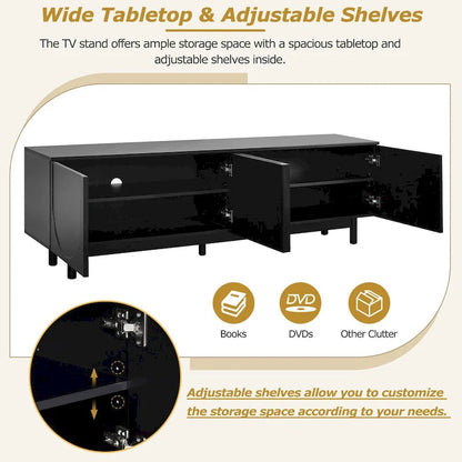 TV Stand for TVs Up to 78, Entertainment Center with Solid Wood Legs, Practical Media Console with Adjustable Shelves