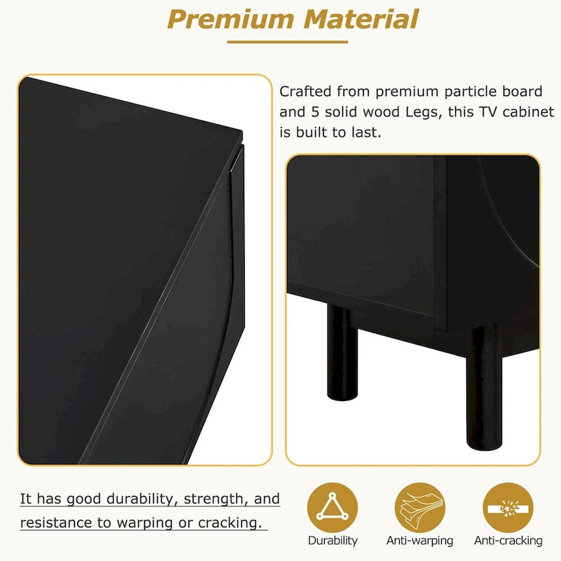 TV Stand for TVs Up to 78, Entertainment Center with Solid Wood Legs, Practical Media Console with Adjustable Shelves