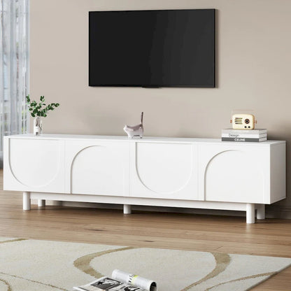TV Stand for TVs Up to 78, Entertainment Center with Solid Wood Legs, Practical Media Console with Adjustable Shelves
