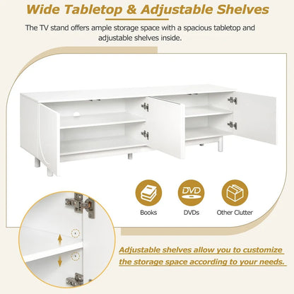 TV Stand for TVs Up to 78, Entertainment Center with Solid Wood Legs, Practical Media Console with Adjustable Shelves