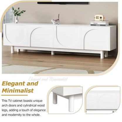 TV Stand for TVs Up to 78, Entertainment Center with Solid Wood Legs, Practical Media Console with Adjustable Shelves