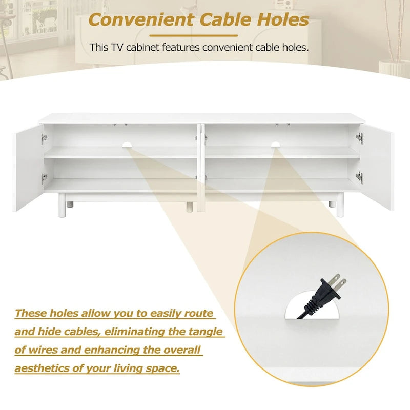 TV Stand for TVs Up to 78, Entertainment Center with Solid Wood Legs, Practical Media Console with Adjustable Shelves