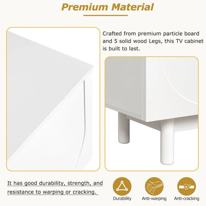 TV Stand for TVs Up to 78, Entertainment Center with Solid Wood Legs, Practical Media Console with Adjustable Shelves