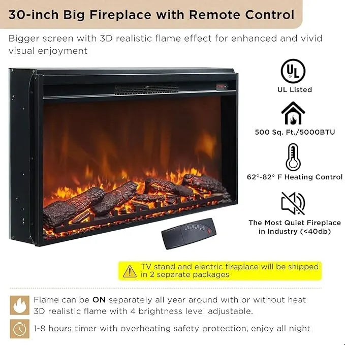 70 Modern Luxury Fireplace TV Stand, Entertainment Center, TV Console