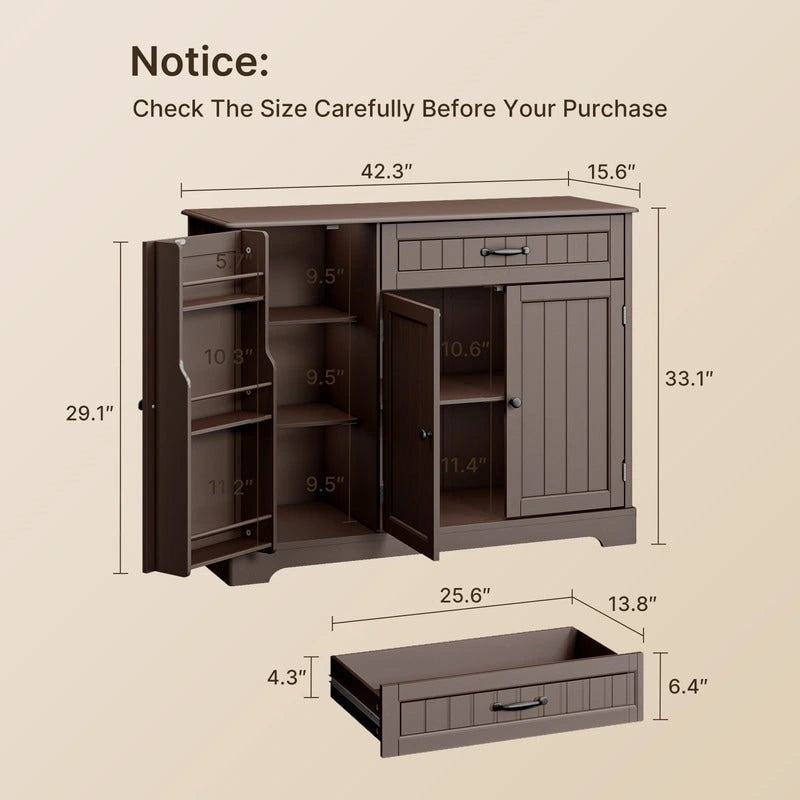 Buffet Cabinet Storage Sideboard, Kitchen Sideboard Storage Buffet Cabinet with Drawer and 3 Doors