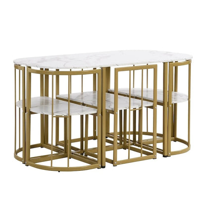Modern 7-Piece Dining Table Set with Faux Marble Compact