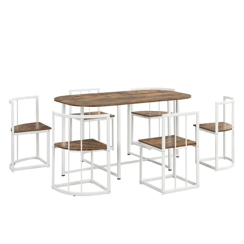 Modern 7-Piece Dining Table Set with Faux Marble Compact