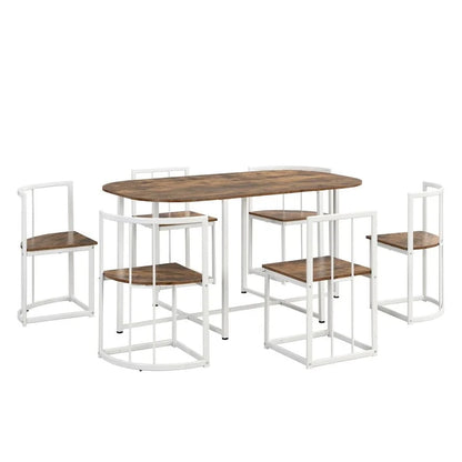 Modern 7-Piece Dining Table Set with Faux Marble Compact
