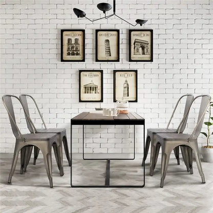 Yaheetech Set of 4 Metal Dining Chair with Wooden Stackable Chairs