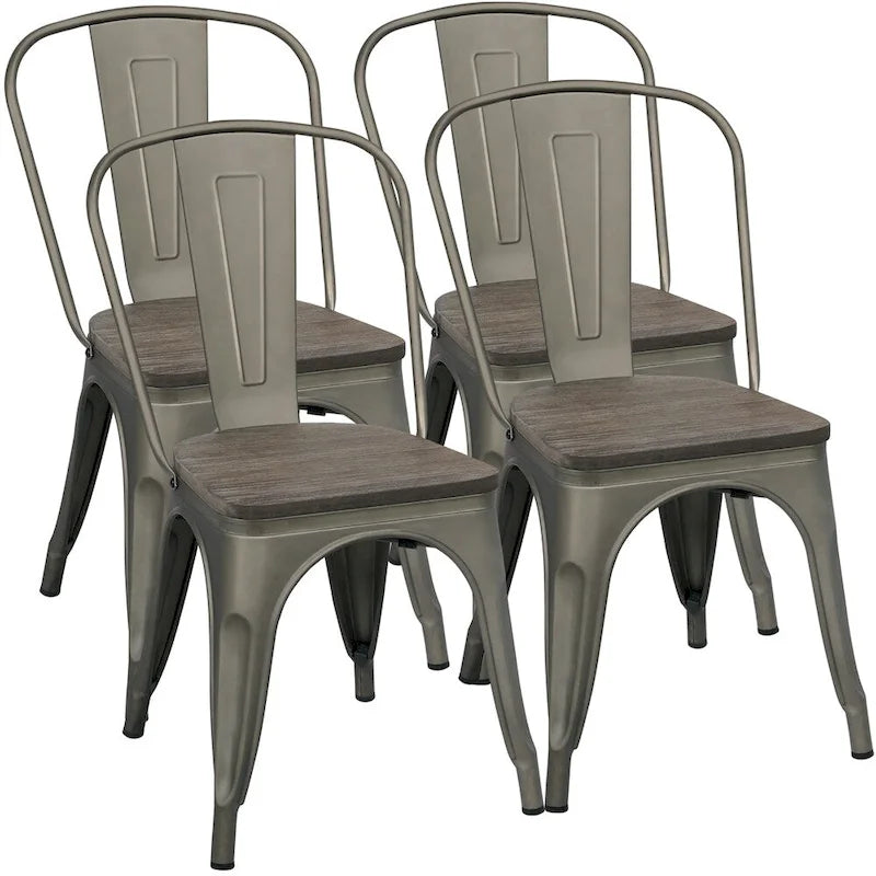 Yaheetech Set of 4 Metal Dining Chair with Wooden Stackable Chairs