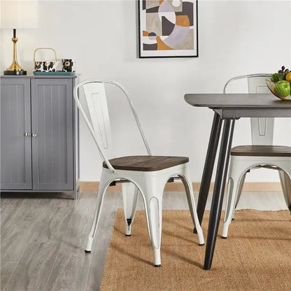 Yaheetech Set of 4 Metal Dining Chair with Wooden Stackable Chairs