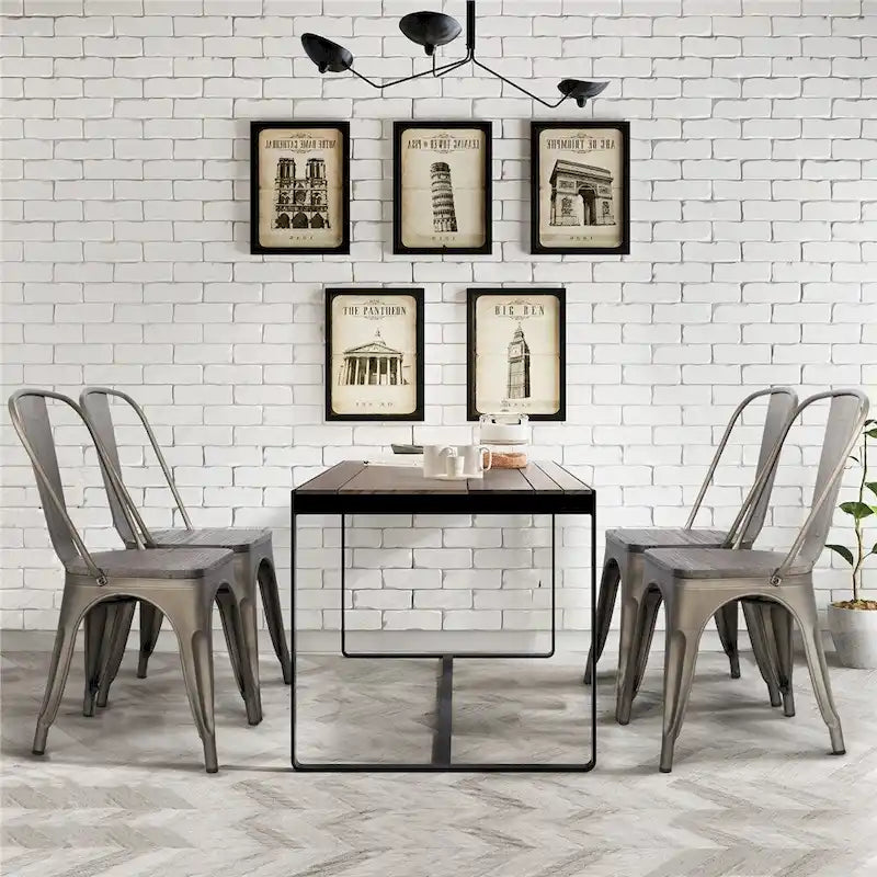 Yaheetech Set of 4 Metal Dining Chair with Wooden Stackable Chairs