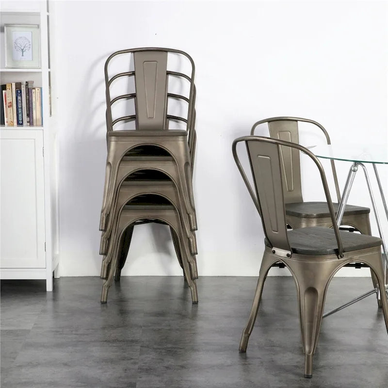 Yaheetech Set of 4 Metal Dining Chair with Wooden Stackable Chairs