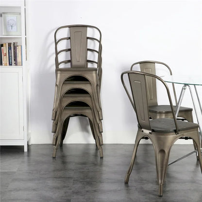 Yaheetech Set of 4 Metal Dining Chair with Wooden Stackable Chairs
