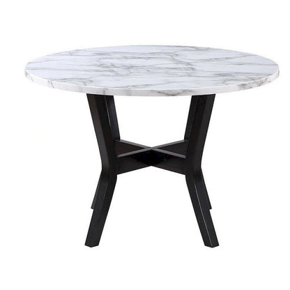 5 Piece Dining Table and Chairs Set, Black Wood, Fabric, Faux Stone Top