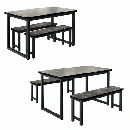3-Piece Industrial Style Dining Table & Bench, Marble Veneer