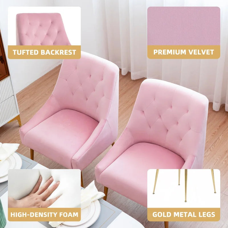 XINMICS Mid-Century Modern Velvet Dining Chair, Upholstered Parsons Chair, Set of 2