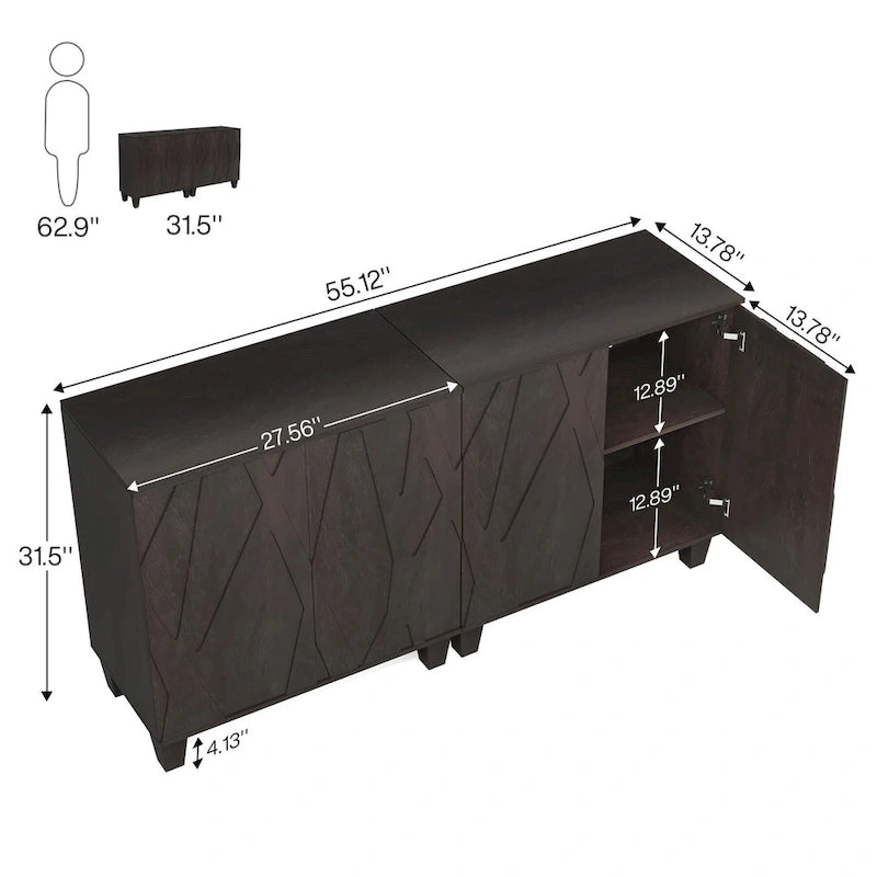 55 Sideboard Buffet Cabinet with Adjustable Shelving for Kitchen Dining Room