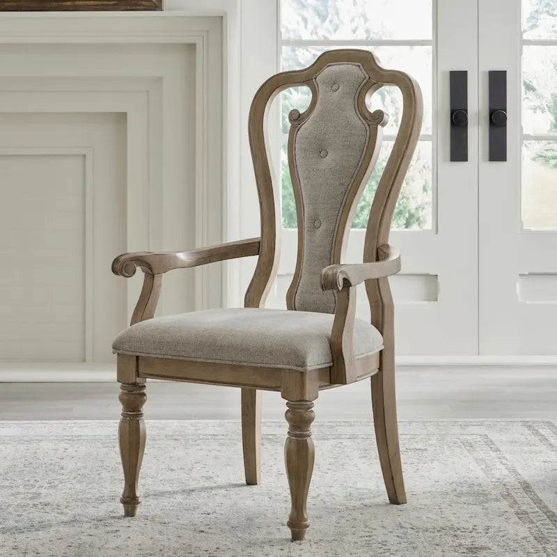 Magnolia Manor Weathered Bisque Splat Back Upholstered Arm Chair (Set of 2)