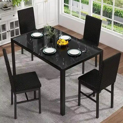 Grondin Modern Style 5-Piece Dining Room Table Set with Tempered Glass Tabletop and 4 Diamond Stitching PU Leather Dining Chairs