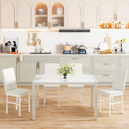 Grondin Modern Style 5-Piece Dining Room Table Set with Tempered Glass Tabletop and 4 Diamond Stitching PU Leather Dining Chairs